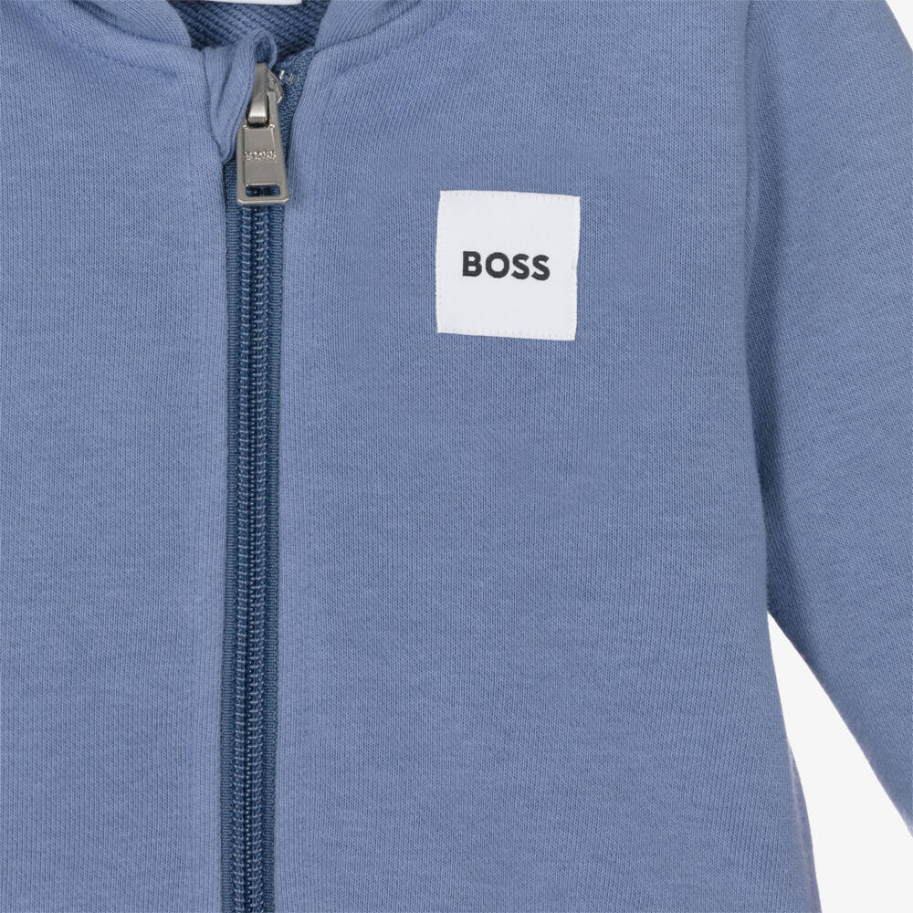 BOSS-Топ с капюшоном на молнии синий из хлопкового трикотажа для мальчиков | Childrensalon