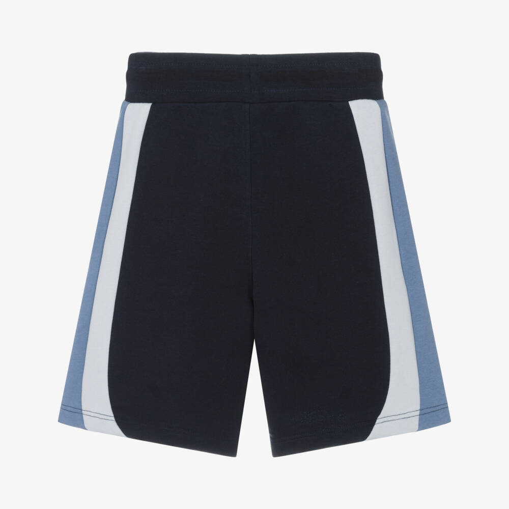 BOSS-Boys Blue Cotton Shorts with Colourblock Stripes | Childrensalon