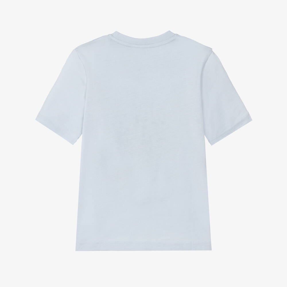 BOSS-Boys Blue Cotton T-Shirt with Updated Split Logo Print | Childrensalon