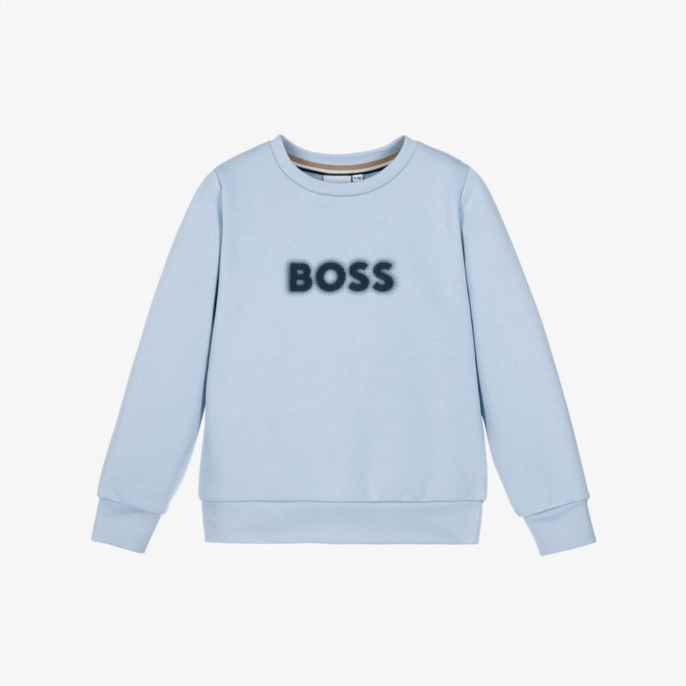 BOSS-Boys Blue Crew Neck Cotton Sweatshirt | Childrensalon