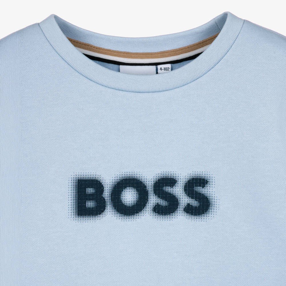 BOSS-Boys Blue Crew Neck Cotton Sweatshirt | Childrensalon