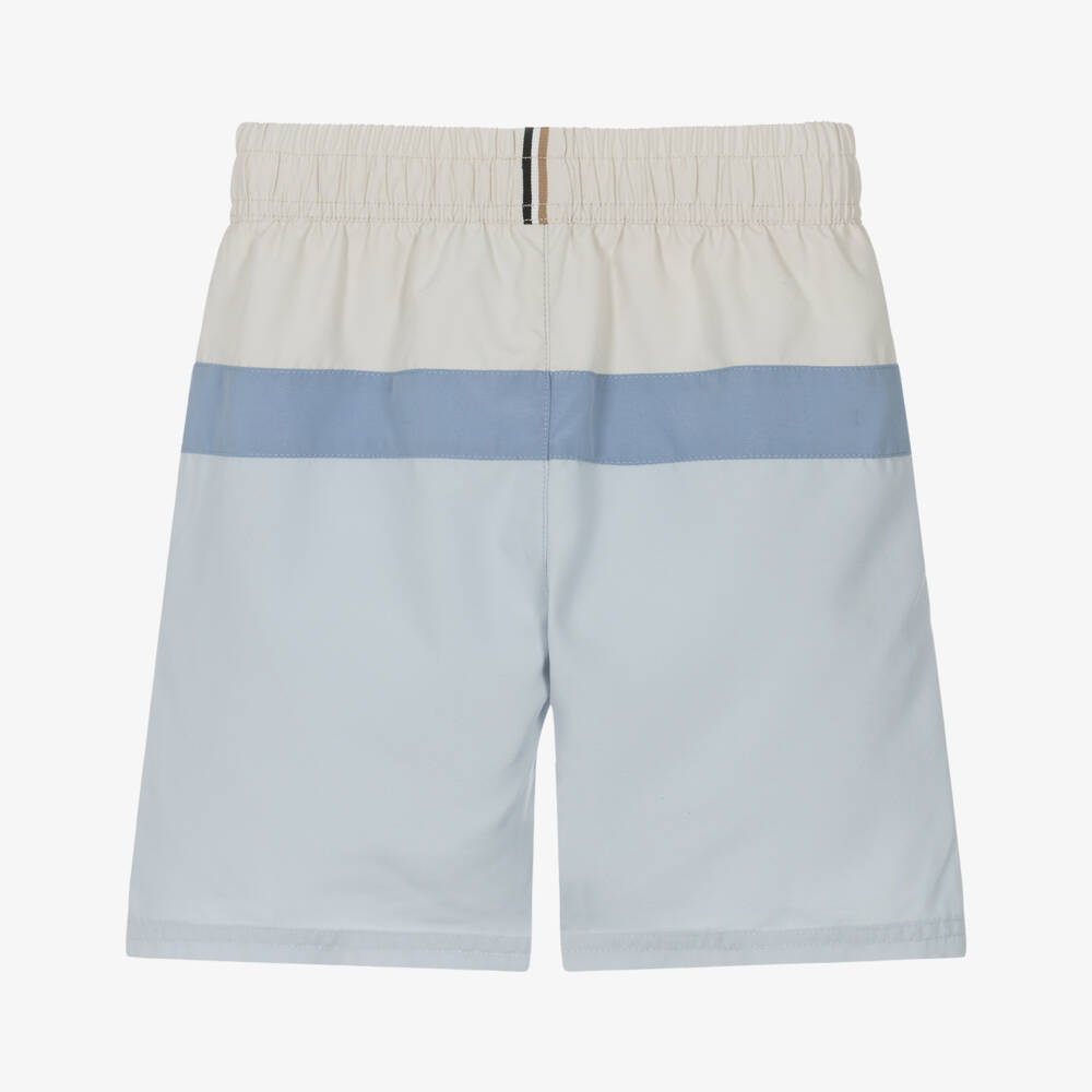 BOSS-Boys Blue & Ivory Colourblock Swim Shorts | Childrensalon