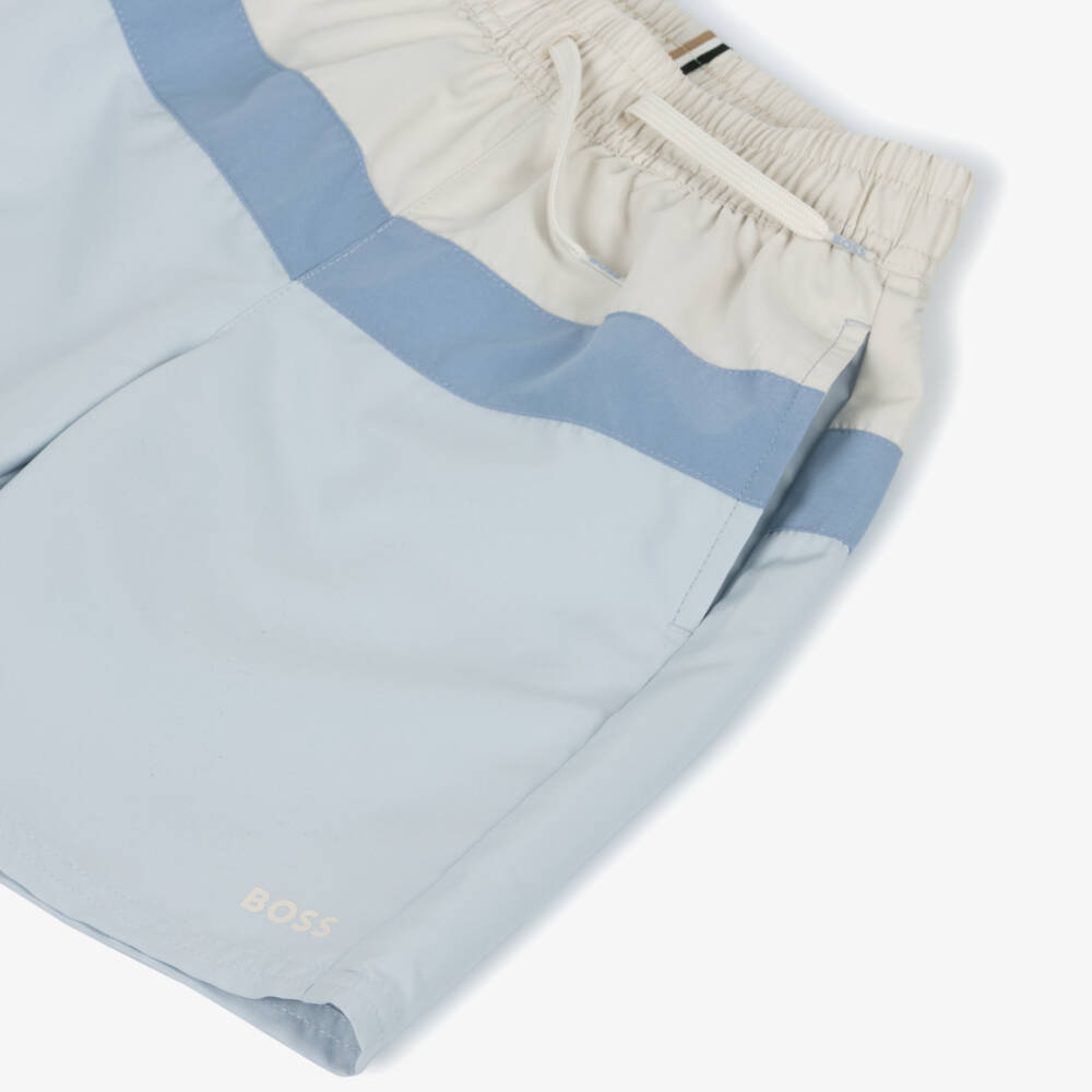 BOSS-Boys Blue & Ivory Colourblock Swim Shorts | Childrensalon