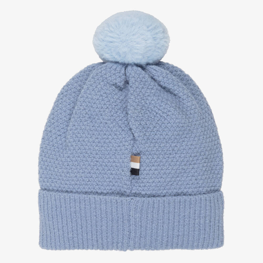 BOSS-Boys Blue Knitted Pom-Pom Hat | Childrensalon