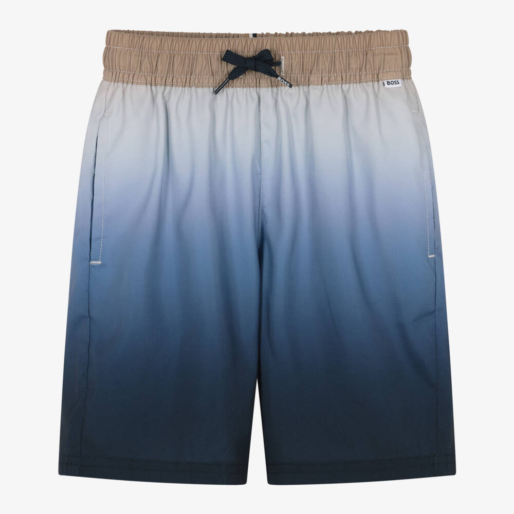 BOSS-Boys Blue Ombre Swim Shorts | Childrensalon