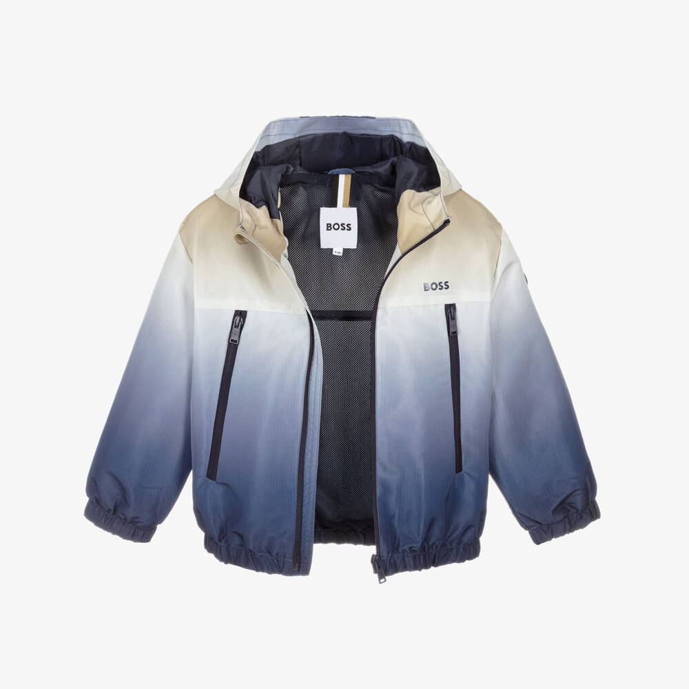 BOSS-جاكيت مقاوم للماء لون أزرق أومبري للأولاد | Childrensalon
