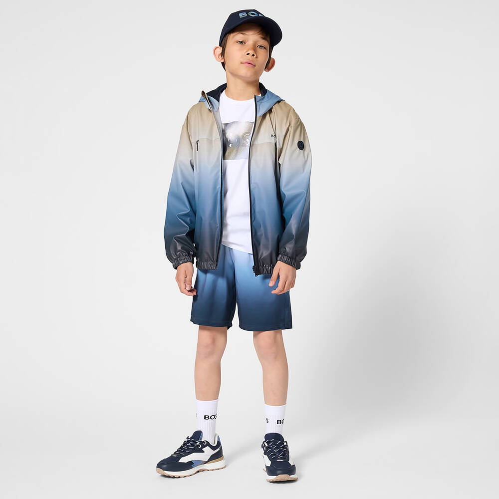 BOSS-جاكيت مقاوم للماء لون أزرق أومبري للأولاد | Childrensalon