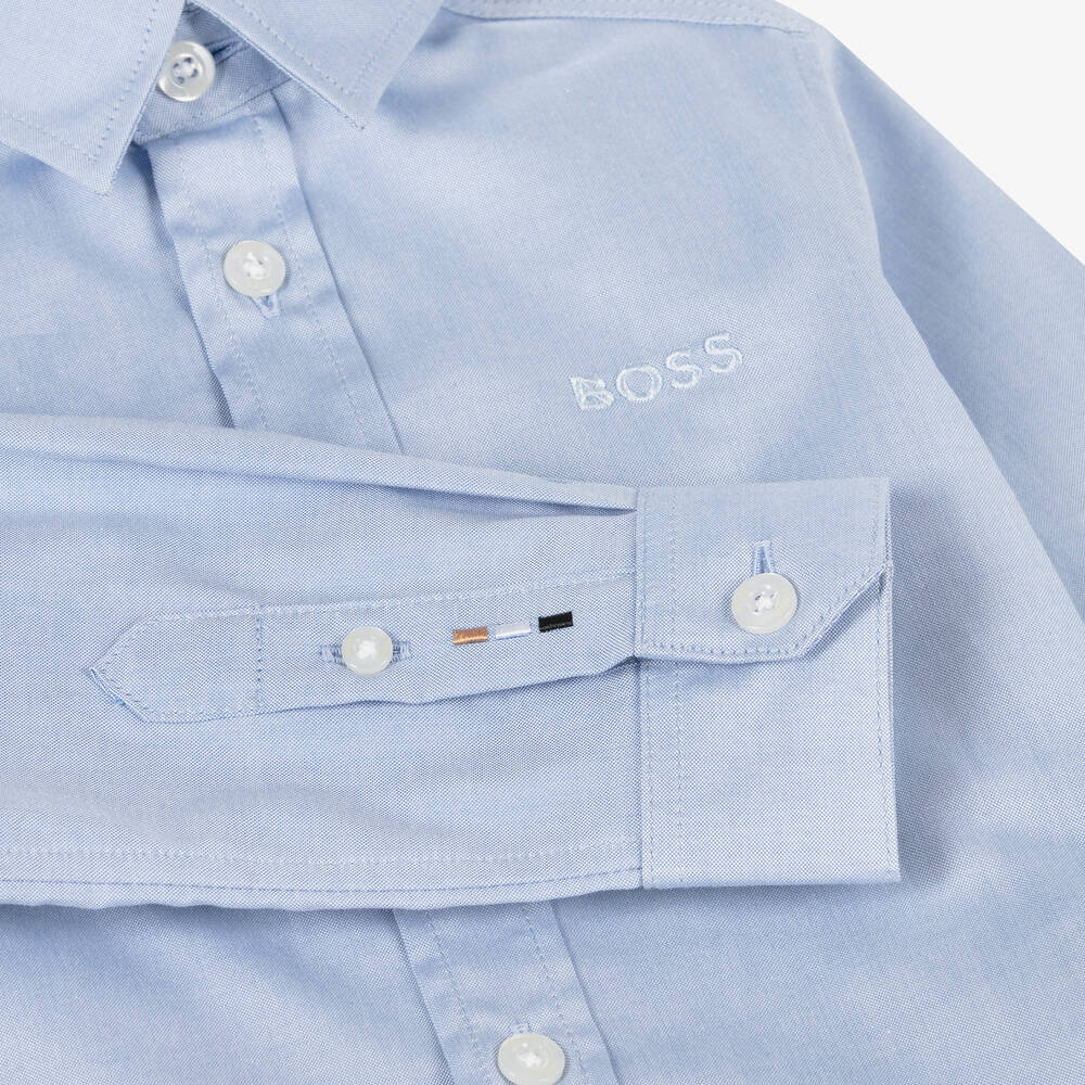 BOSS-قميص قطن أوكسفورد لون أزرق للأولاد | Childrensalon