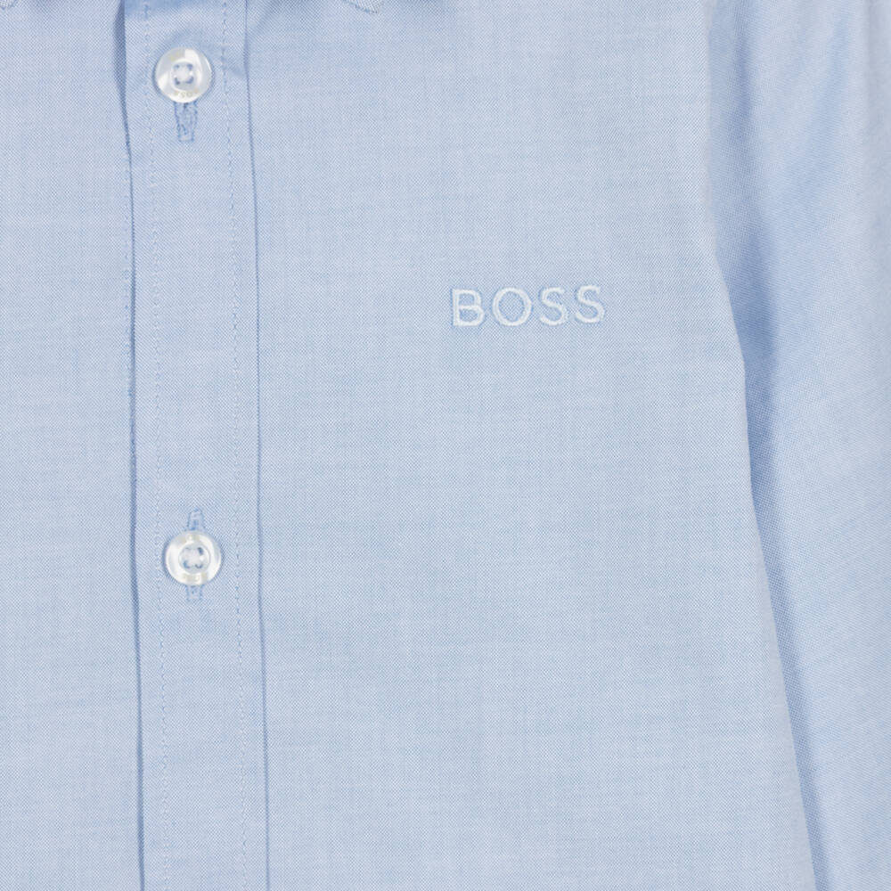 BOSS-قميص قطن أوكسفورد لون أزرق للأولاد | Childrensalon