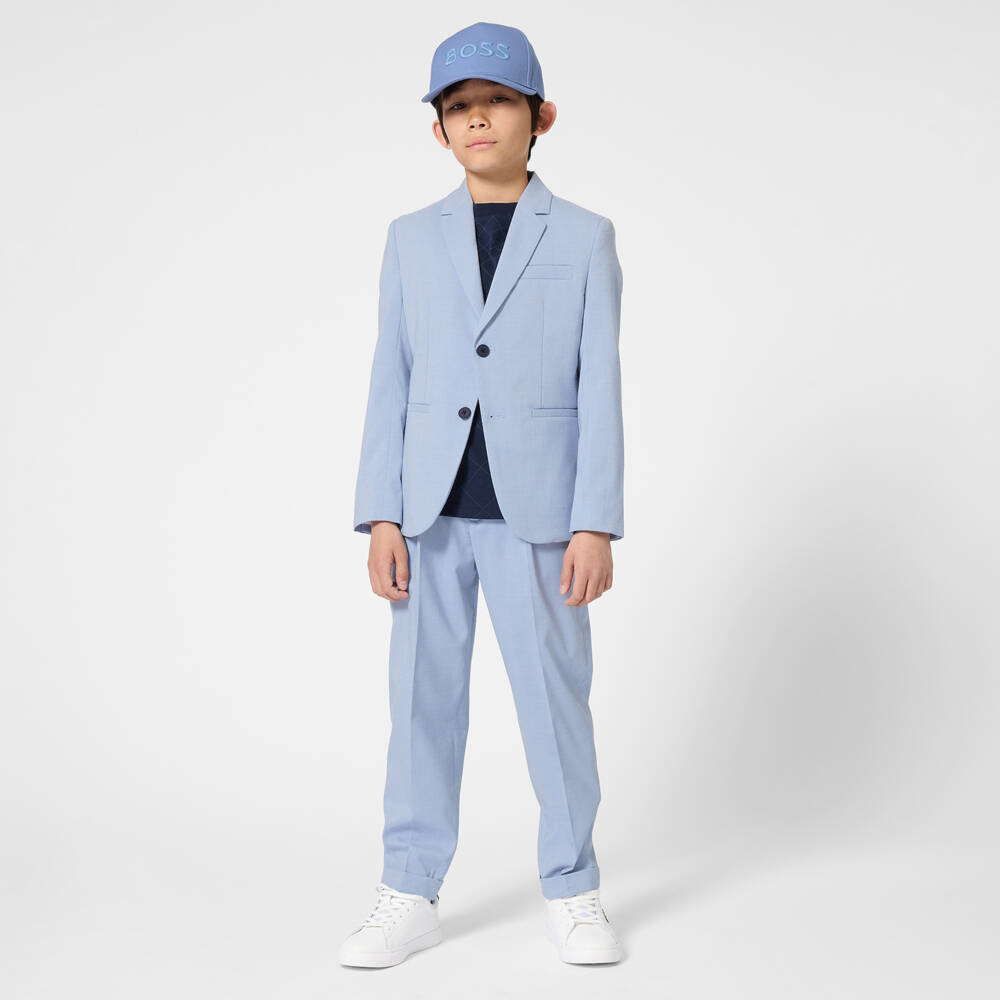 BOSS-Boys Blue Tailored Trousers | Childrensalon