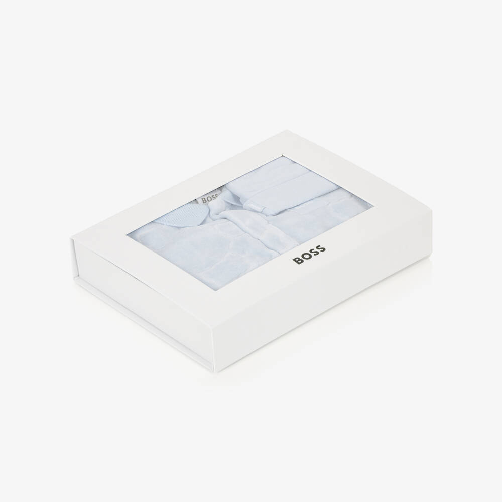 BOSS-Boys Blue Velour Babysuit Gift Set | Childrensalon