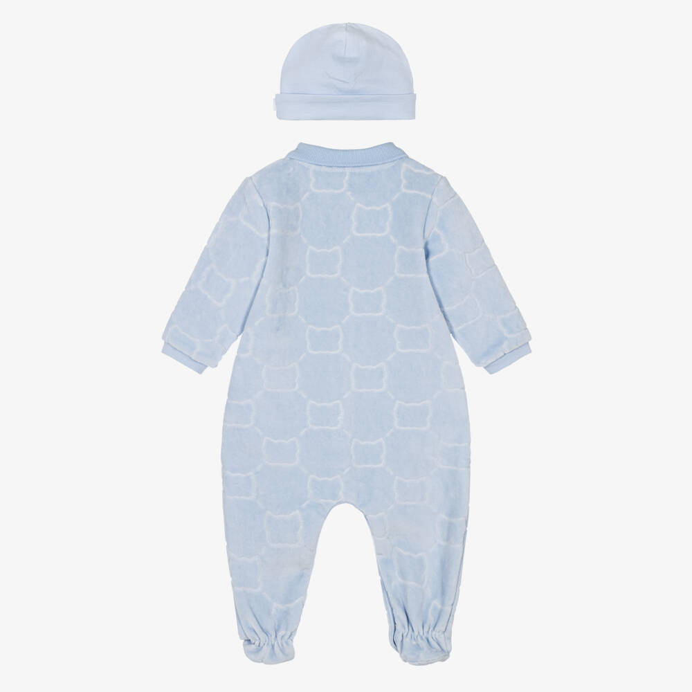 BOSS-Boys Blue Velour Babysuit Gift Set | Childrensalon