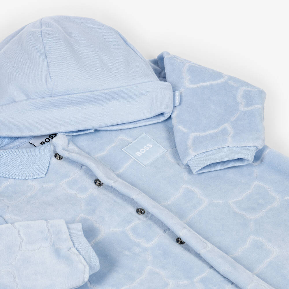BOSS-Boys Blue Velour Babysuit Gift Set | Childrensalon