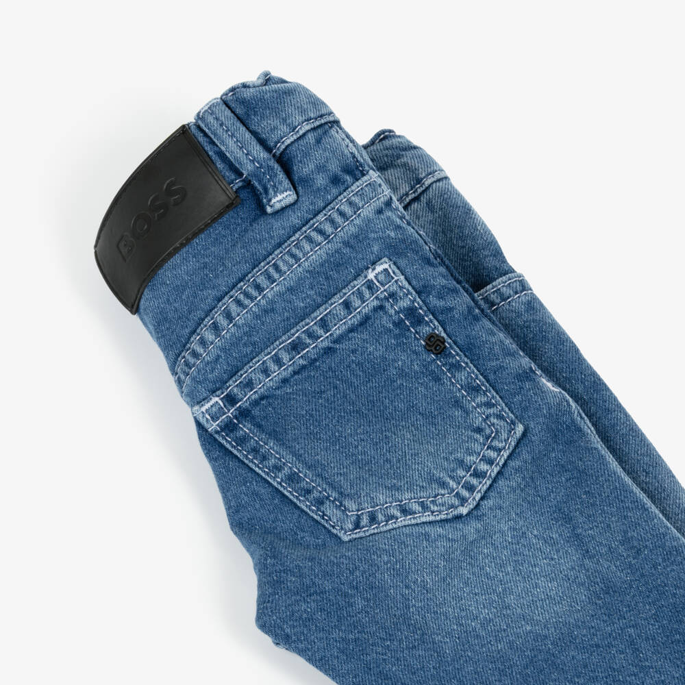 BOSS-Boys Blue Washed Regular Denim Jeans | Childrensalon