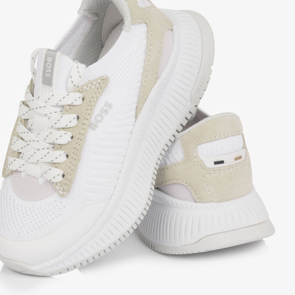 BOSS-Boys Chunky White Lace-Up Trainers | Childrensalon
