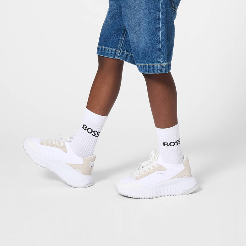 BOSS-Boys Chunky White Lace-Up Trainers | Childrensalon