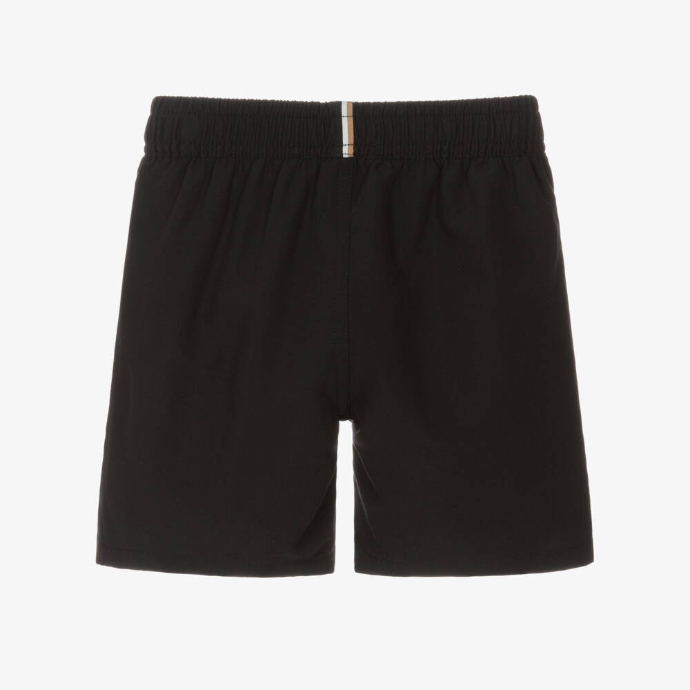 BOSS-Boys Classic Black Swim Shorts with White Logo Print | Childrensalon