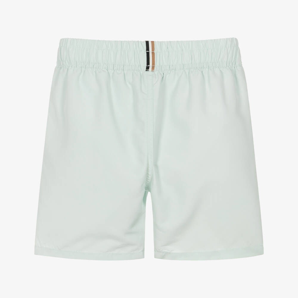 BOSS-Boys Classic Green Swim Shorts with White Logo Print | Childrensalon