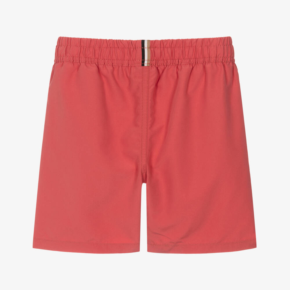 BOSS-Boys Classic Red Swim Shorts with White Logo Print | Childrensalon