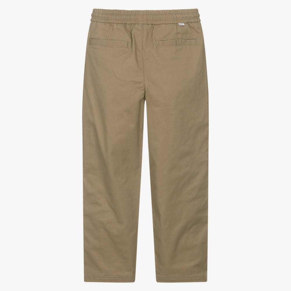 BOSS-Boys Dark Beige Cotton Twill Cargo Trousers | Childrensalon