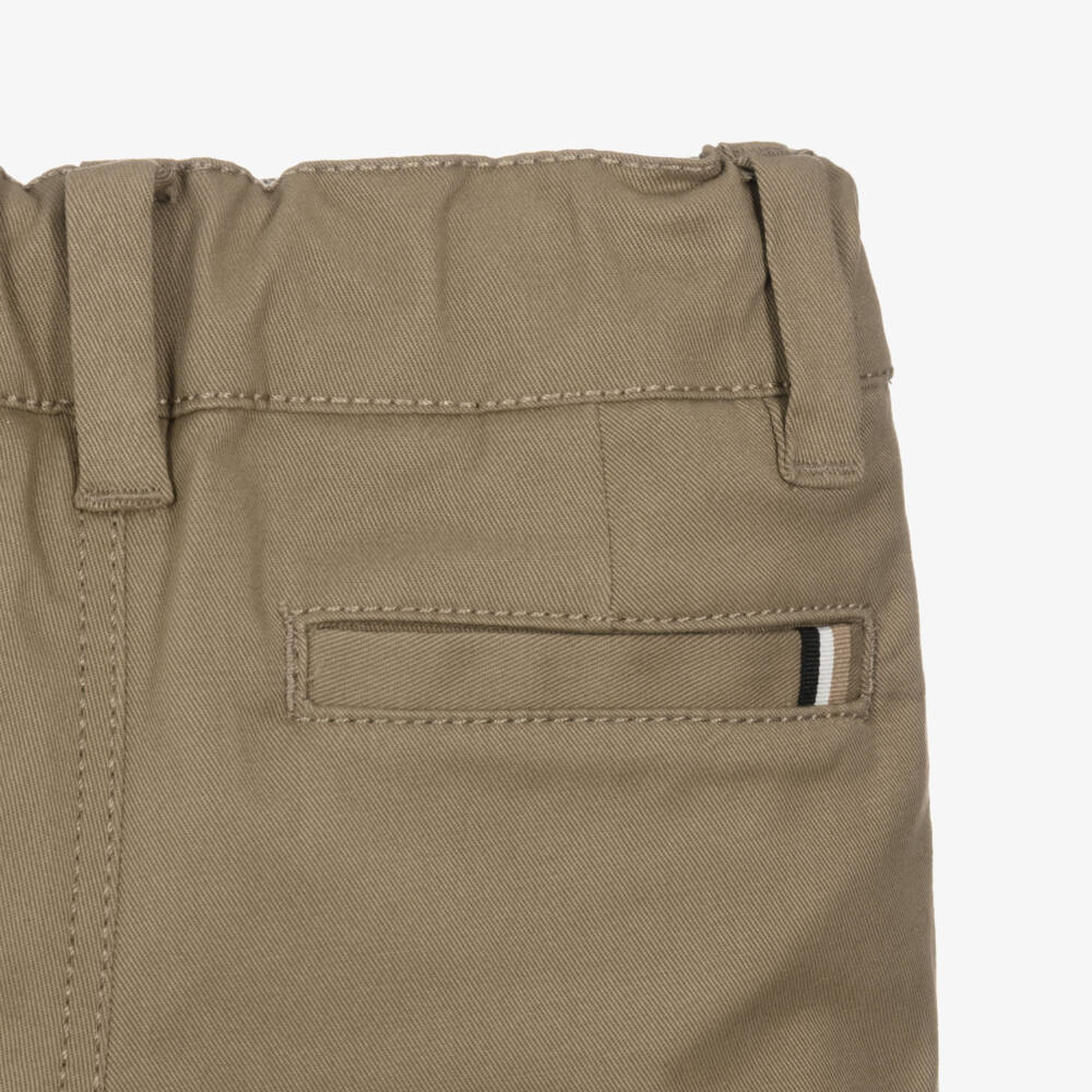 BOSS-Boys Dark Beige Cotton Twill Chino Shorts | Childrensalon