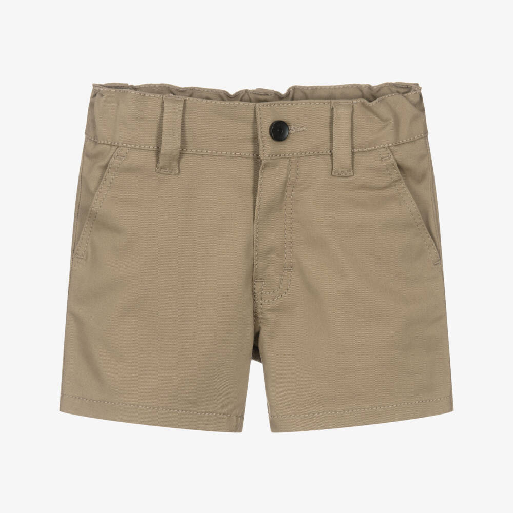 BOSS-Boys Dark Beige Cotton Twill Chino Shorts | Childrensalon