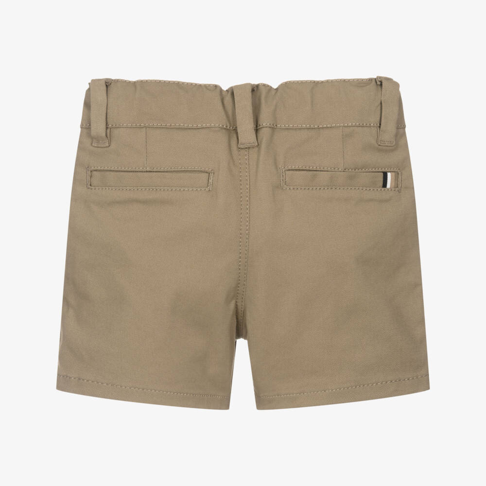BOSS-Boys Dark Beige Cotton Twill Chino Shorts | Childrensalon