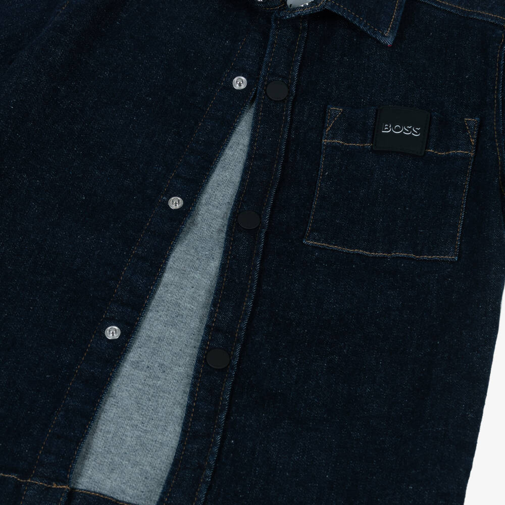 BOSS-Boys Dark Blue Denim Shacket | Childrensalon