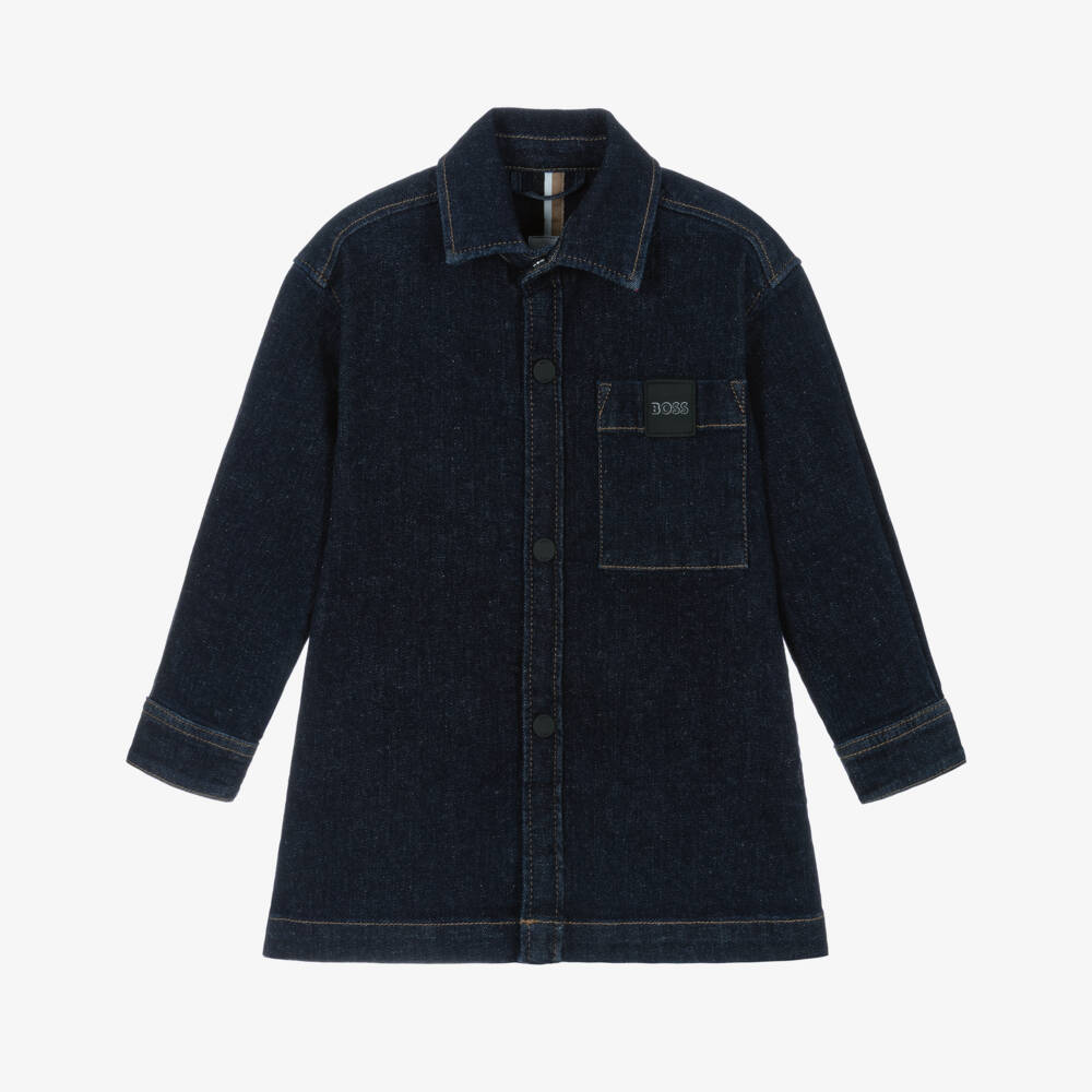 BOSS-Boys Dark Blue Denim Shacket | Childrensalon