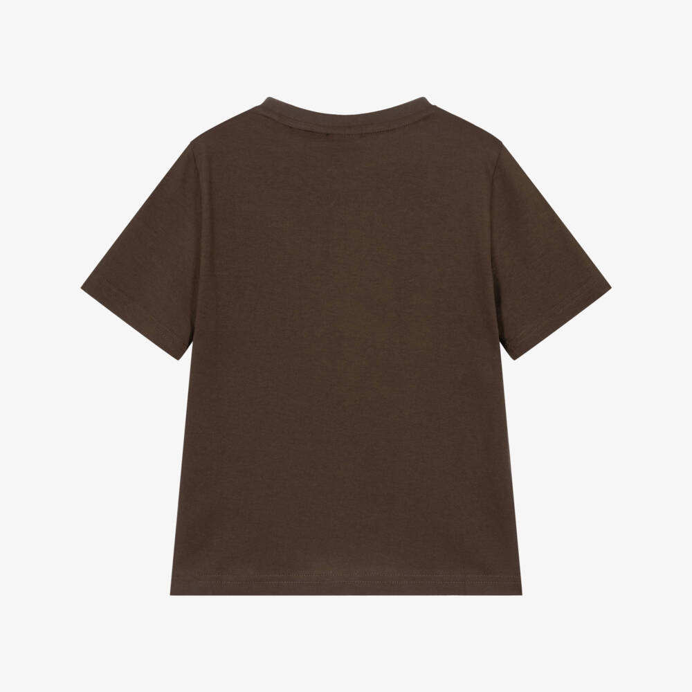 BOSS-Boys Dark Brown Cotton T-Shirt with Logo Print | Childrensalon
