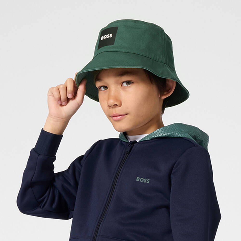 BOSS-Boys Forest Green Reversible Bucket Hat | Childrensalon