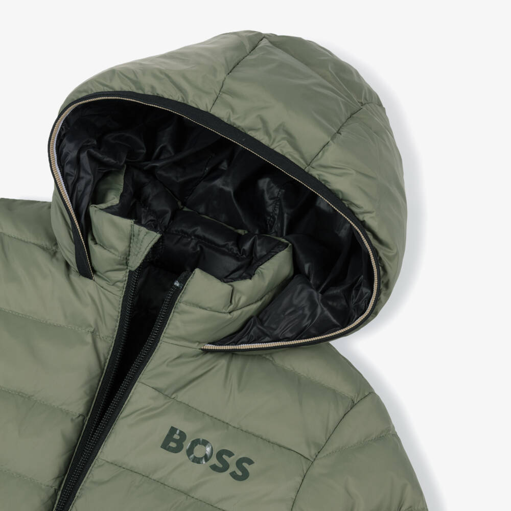 BOSS-Boys Green & Black Reversible Puffer Jacket | Childrensalon