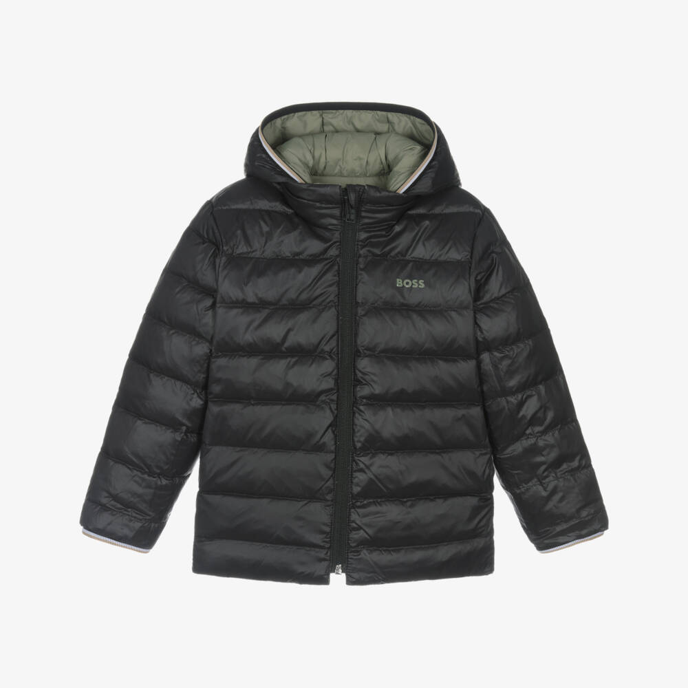 BOSS-Boys Green & Black Reversible Puffer Jacket | Childrensalon