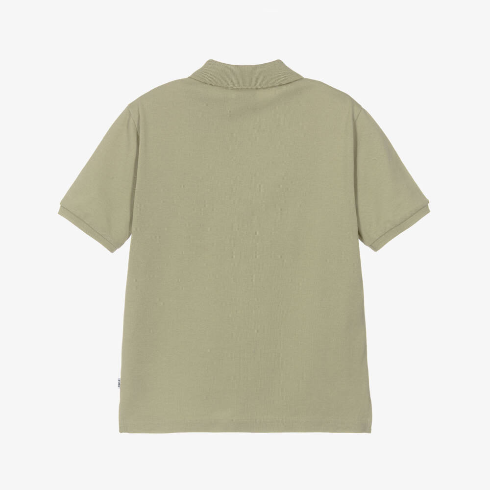 BOSS-Boys Green Cotton Piqué Logo Polo Shirt | Childrensalon