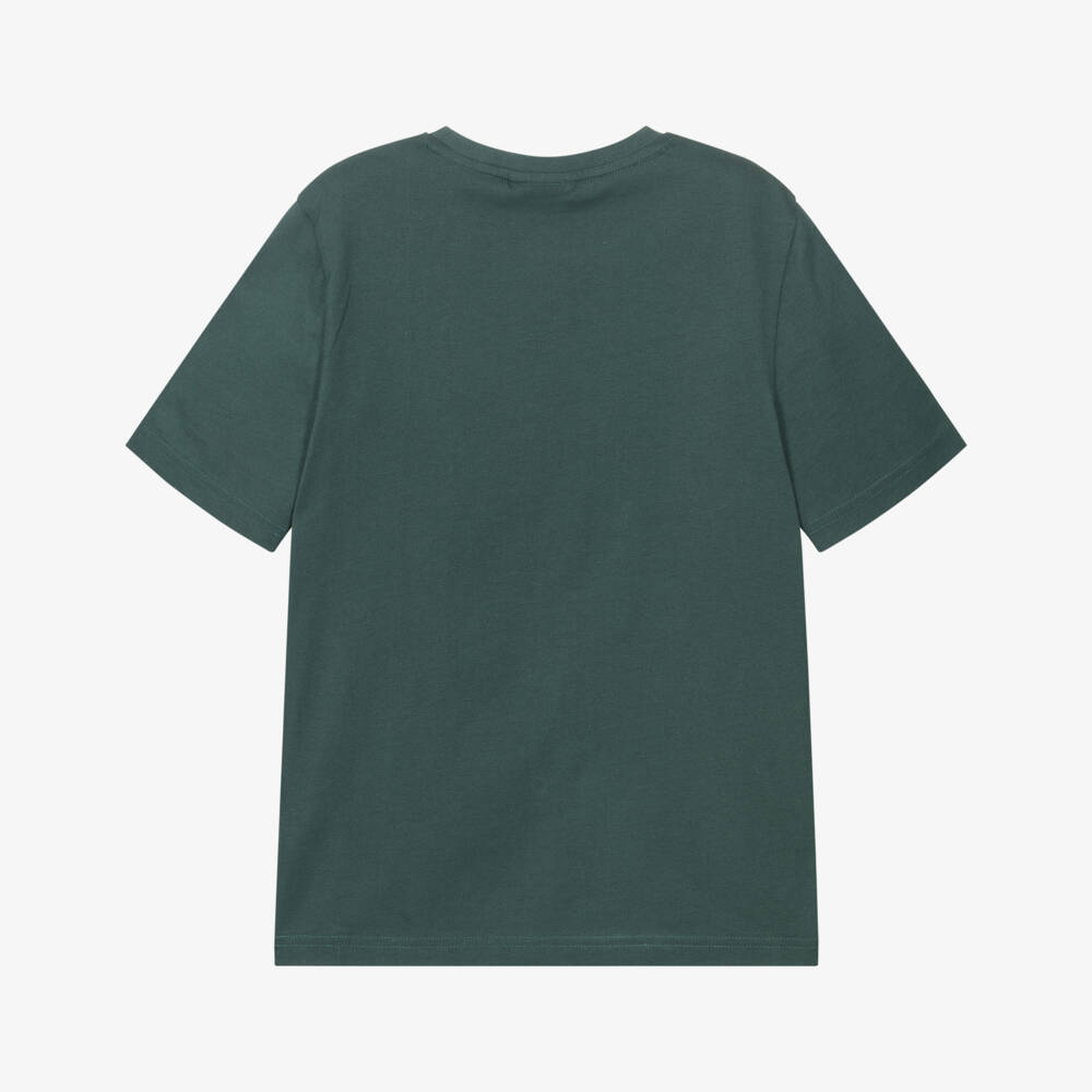 BOSS-Boys Green Cotton T-Shirt with Updated Split Logo Print | Childrensalon