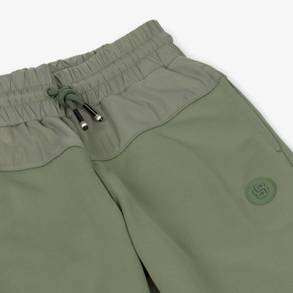 BOSS-Boys Green Drawstring Joggers with Double B Logo | Childrensalon