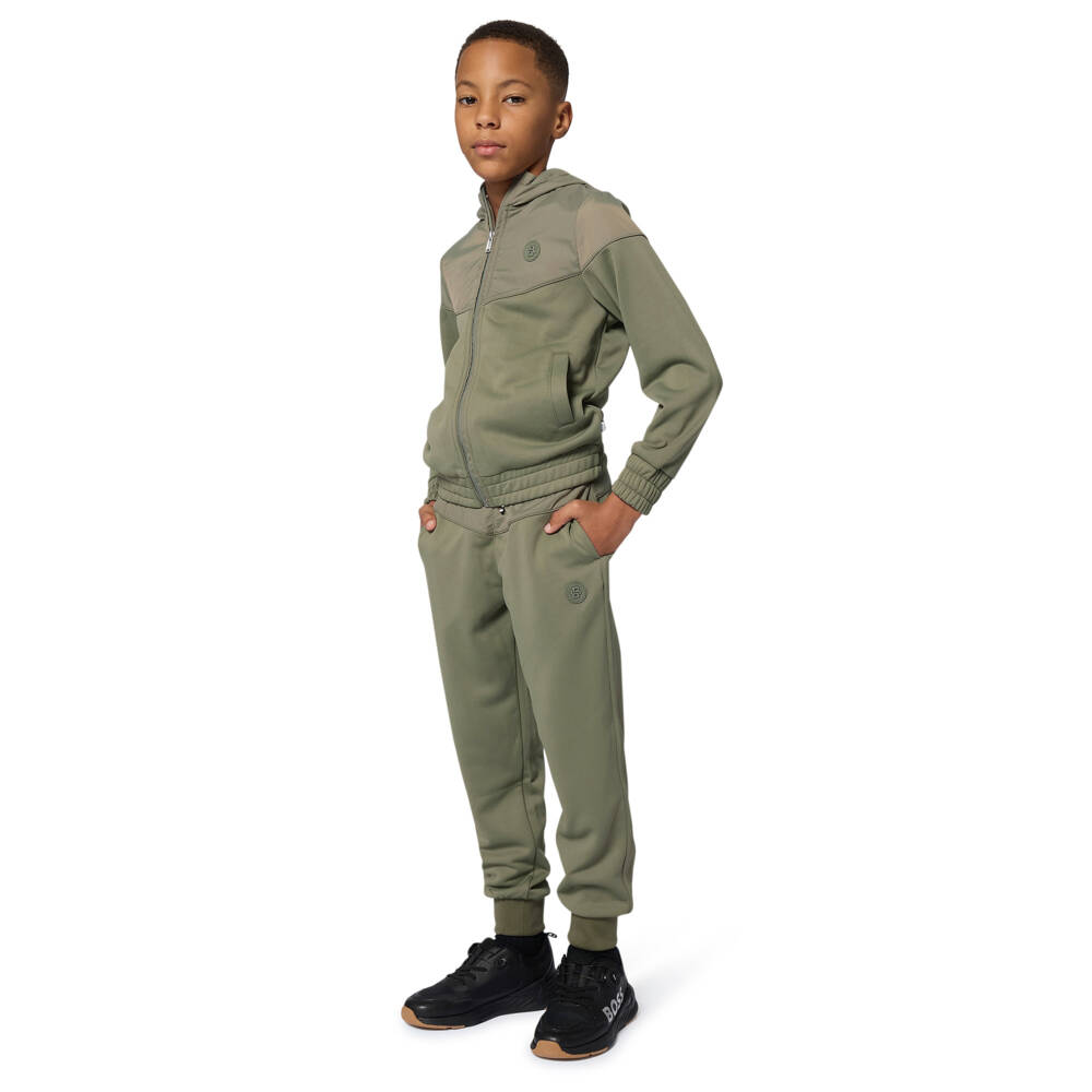 BOSS-Boys Green Drawstring Joggers with Double B Logo | Childrensalon