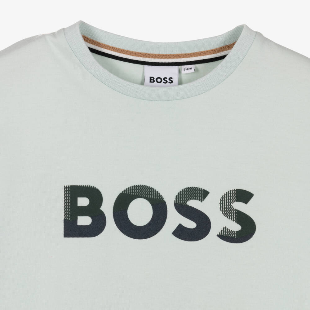 BOSS-Boys Green & Navy Blue Jersey Shorts Set  | Childrensalon