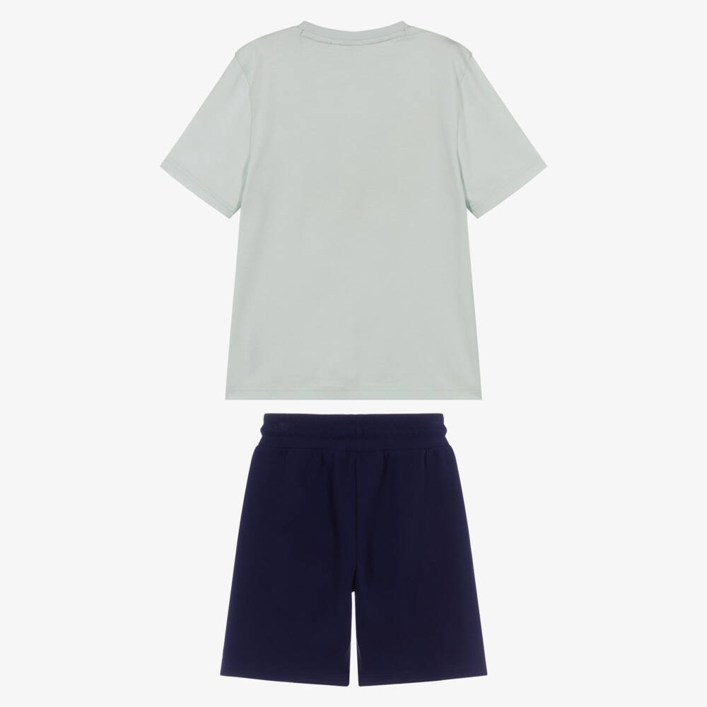 BOSS-Boys Green & Navy Blue Jersey Shorts Set  | Childrensalon
