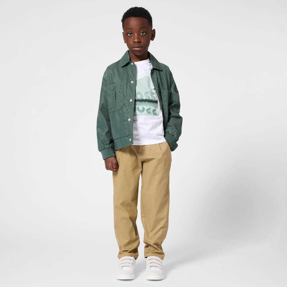 BOSS-Boys Green Silky Smooth Twill Jacket | Childrensalon