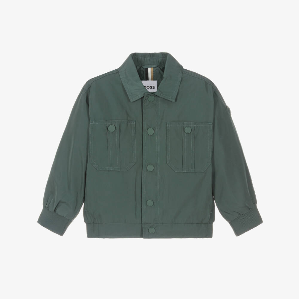 BOSS-Boys Green Silky Smooth Twill Jacket | Childrensalon