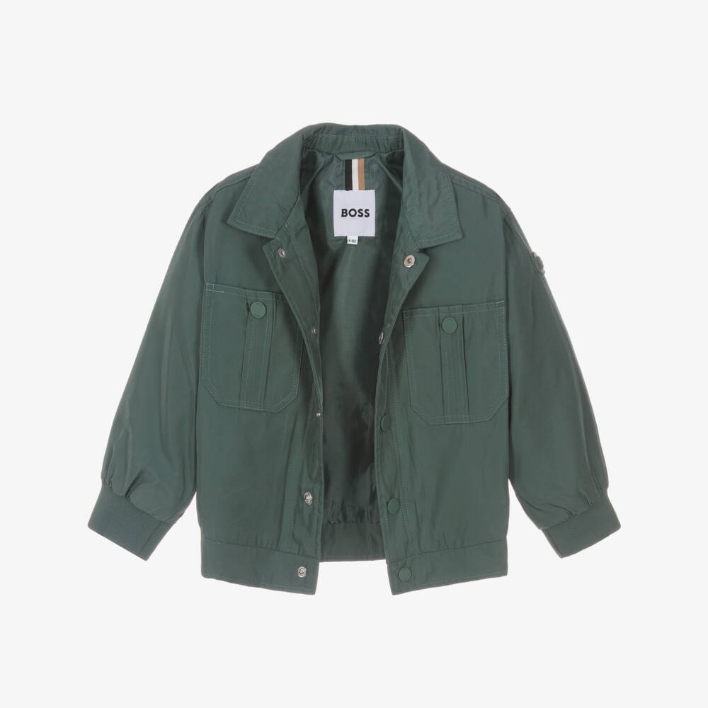 BOSS-Boys Green Silky Smooth Twill Jacket | Childrensalon