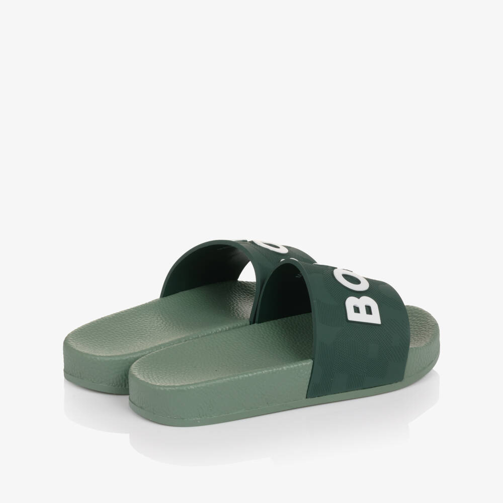 BOSS-Boys Green Sliders with White Logo | Childrensalon