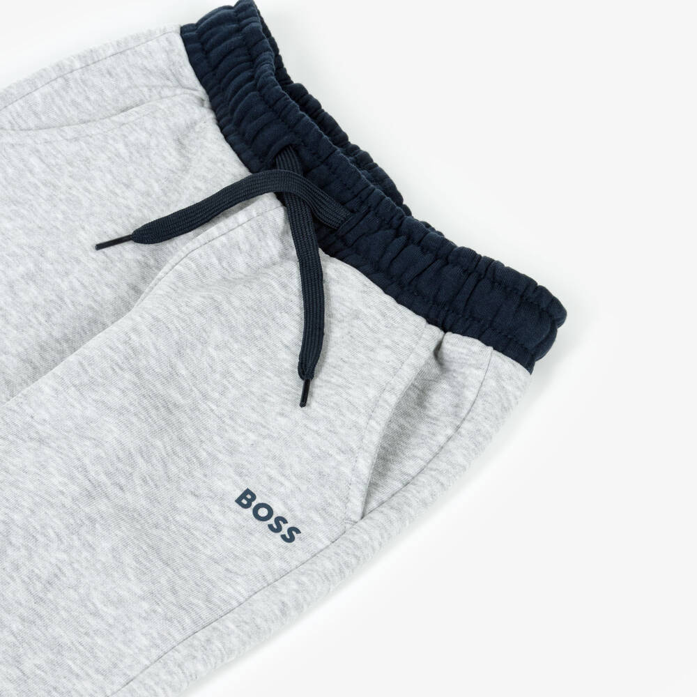 BOSS-Boys Grey Colourblock Cotton Jersey Joggers | Childrensalon