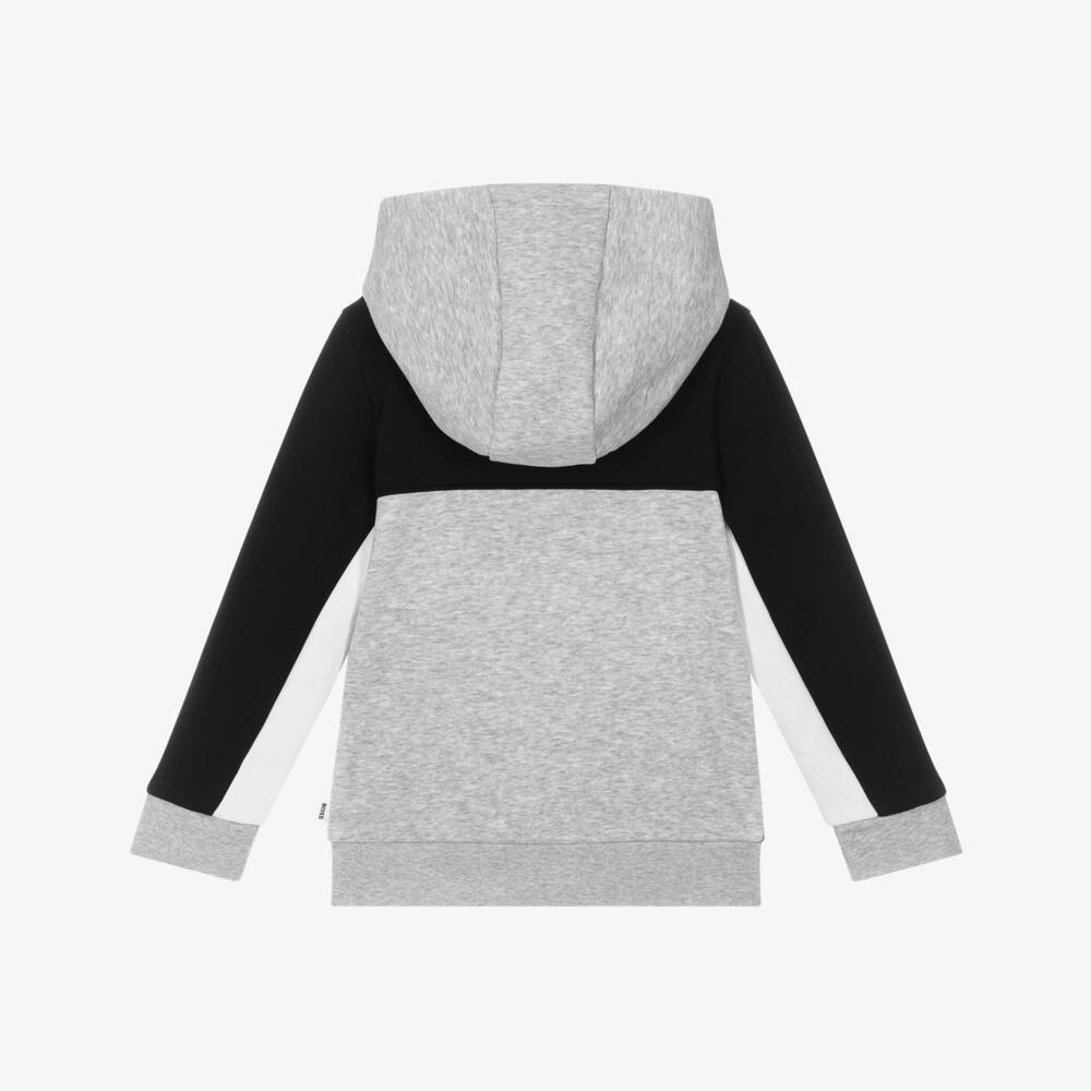 BOSS-Топ серый колорблок трикотажный на молнии для мальчиков | Childrensalon