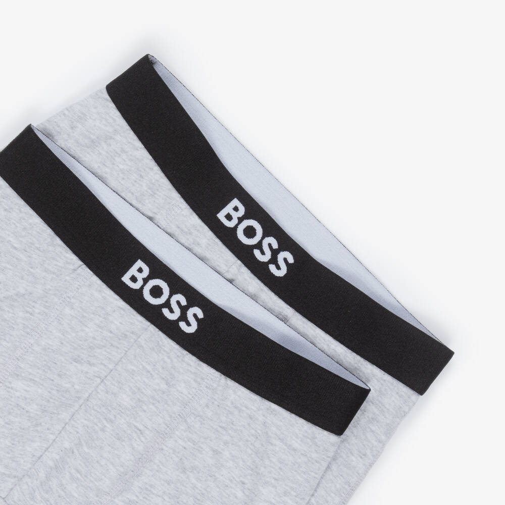 BOSS-Boys Grey Cotton Boxer Shorts with Logo Waistband (2 Pack) | Childrensalon