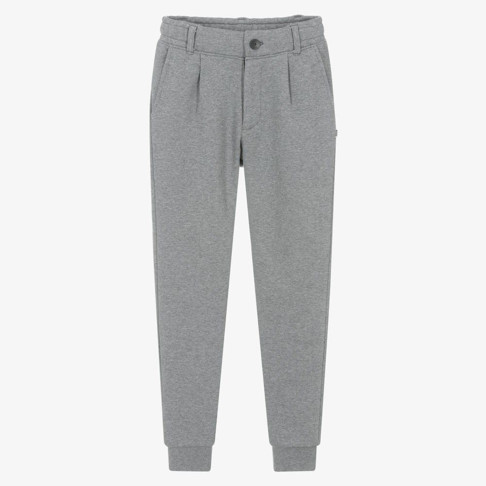 BOSS-Boys Grey Cotton Jersey Jogger Trousers | Childrensalon