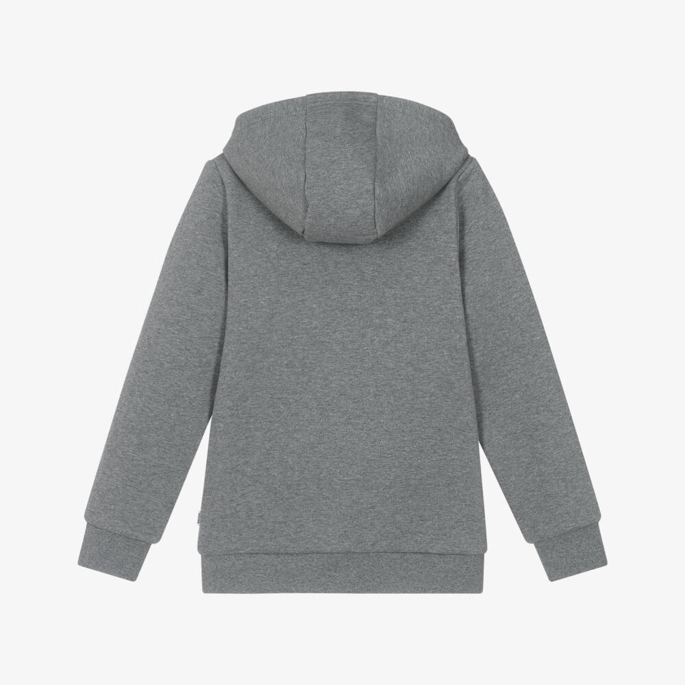 BOSS-Boys Grey Cotton Zip-Up Hoodie with Double B Monogram Logo | Childrensalon