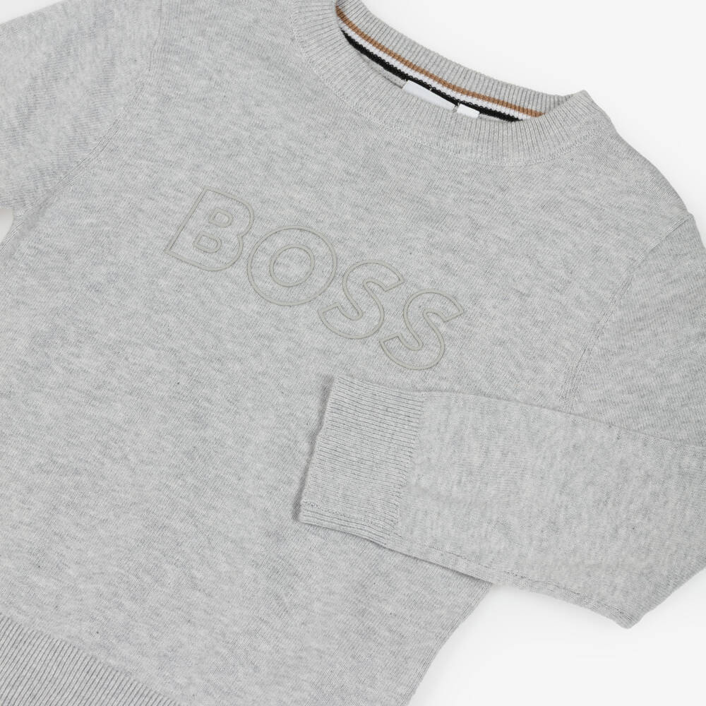 BOSS-Boys Grey Lightweight Knit Sweater | Childrensalon