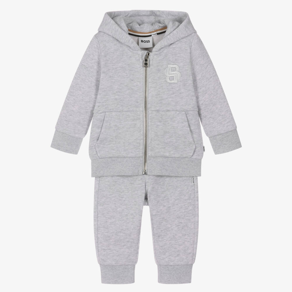 BOSS-Boys Grey Marl Cotton Tracksuit with Double B Monogram Logo | Childrensalon